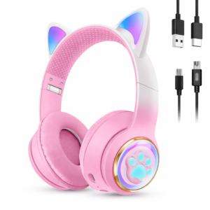 Bezprzewodowe słuchawki nauszne Zerrman dla dzieci z RGB i kocimi uszami - pełna zabawa i wygoda w jednym